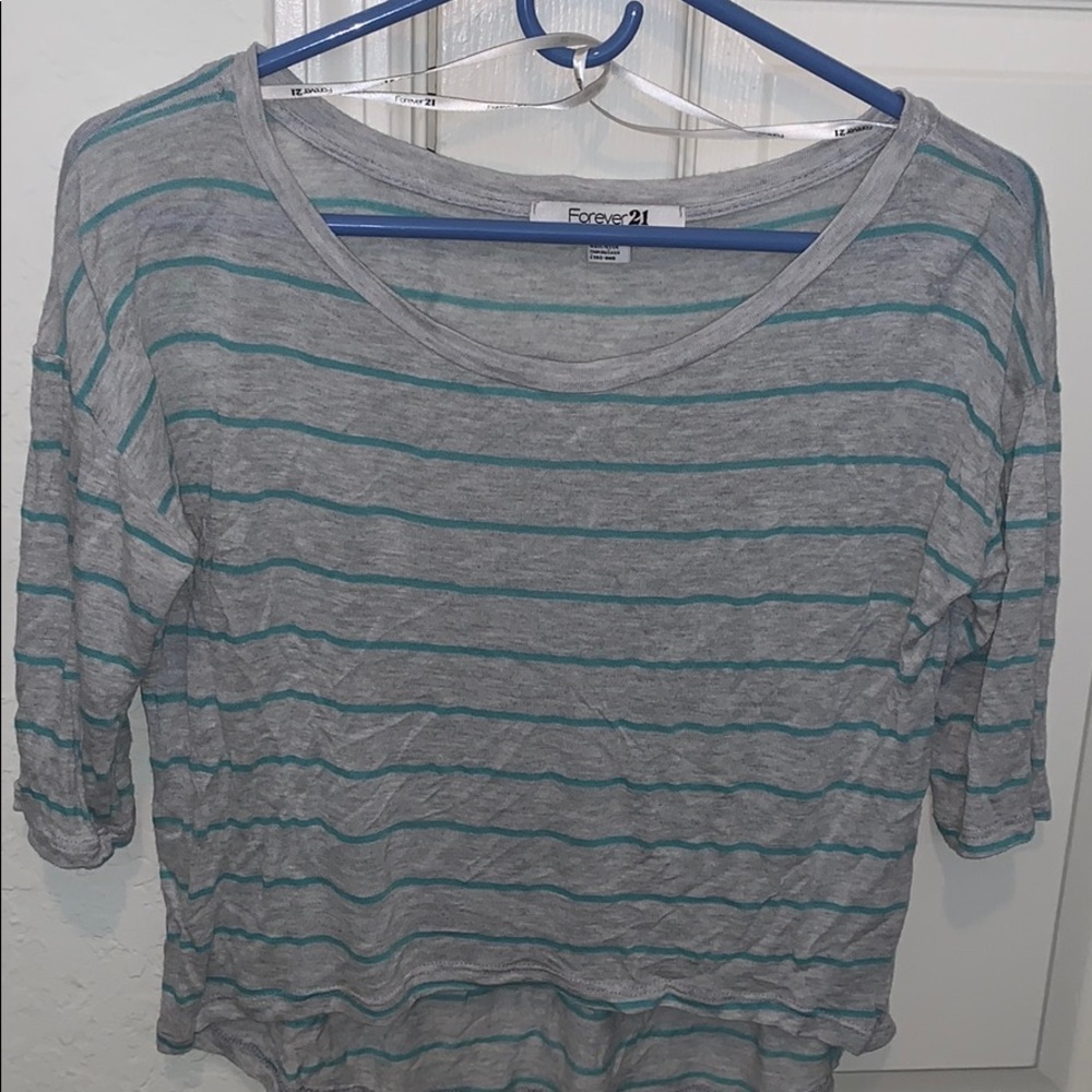 Grey crop top with teal strips